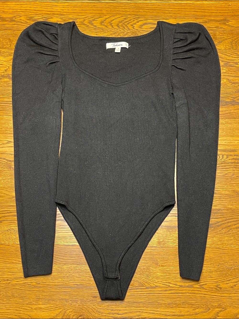 Takara Black Long Sleeve Puff Shoulder Bodysuit